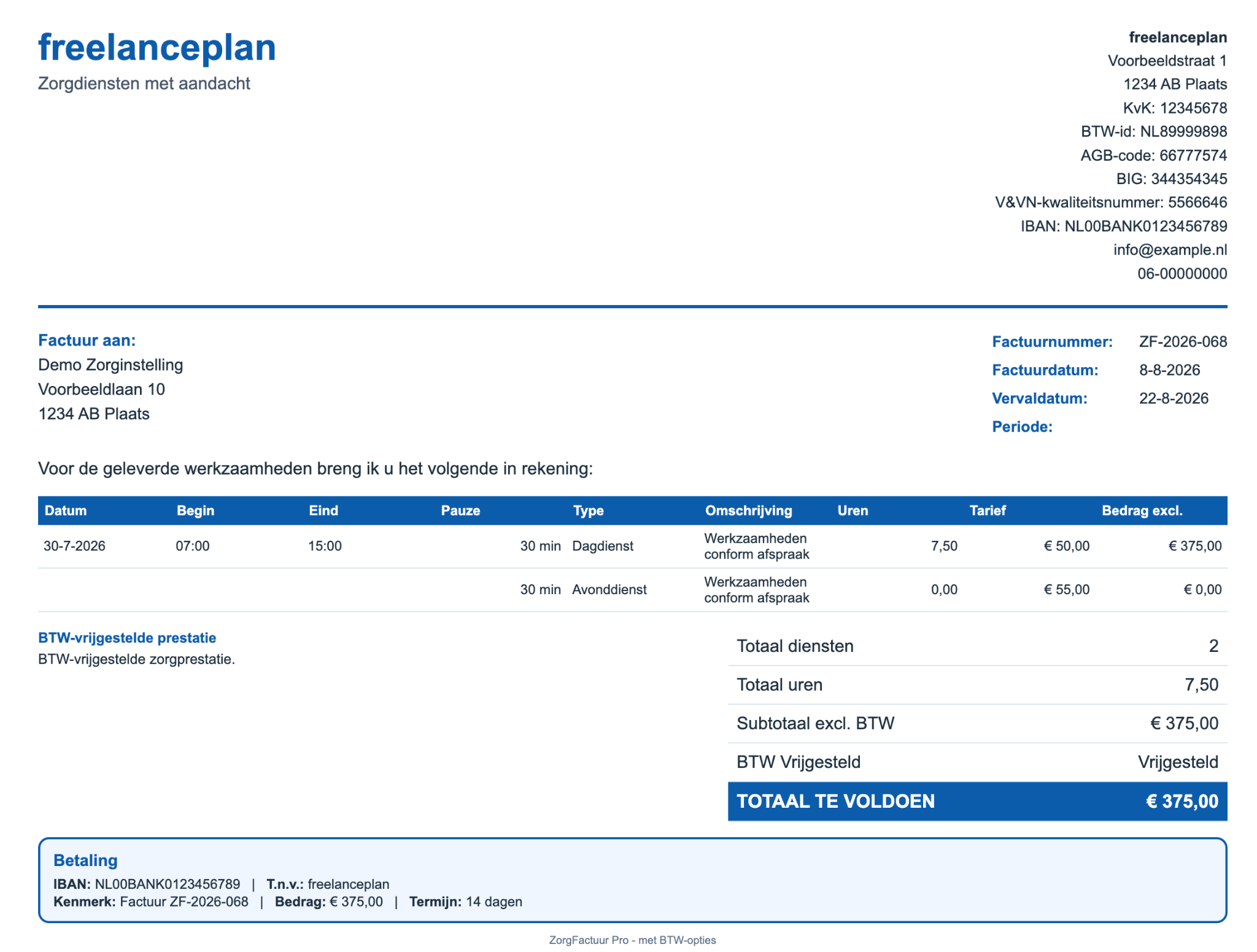 Invoice created with ZorgFactuurPro